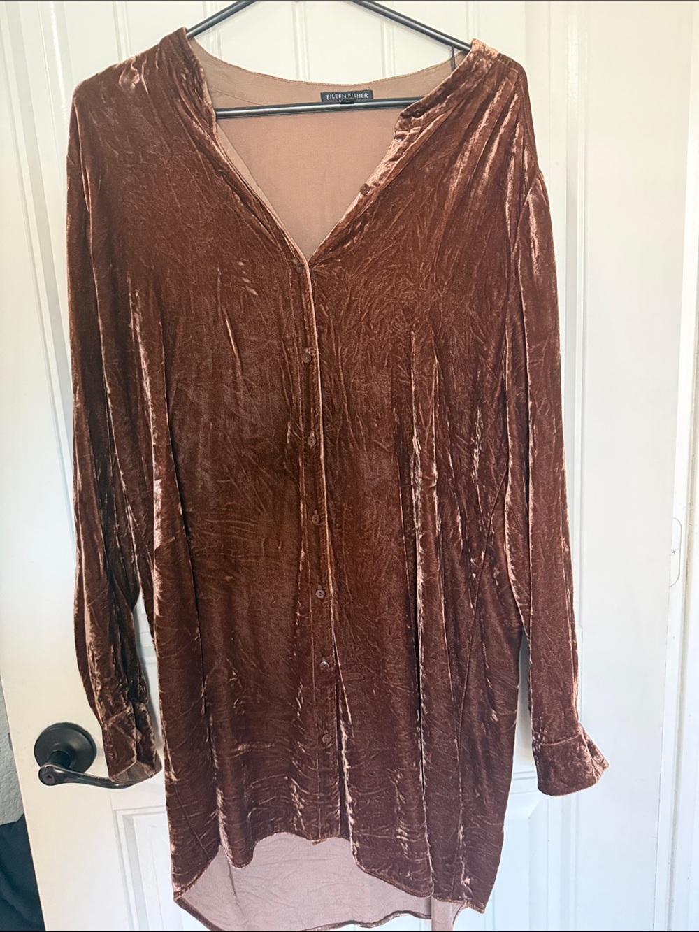 Eileen Fisher Velvet Button-Front Tunic - Bronze